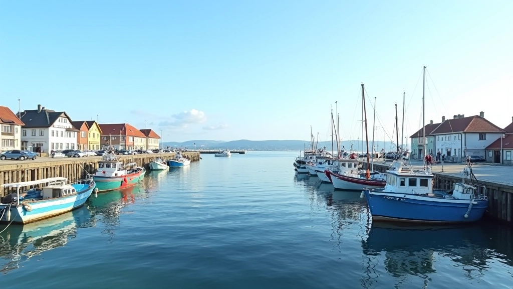 Šventosios uosto arealas su žvejybos vietomis, laivais ir nuostabia jūros panorama